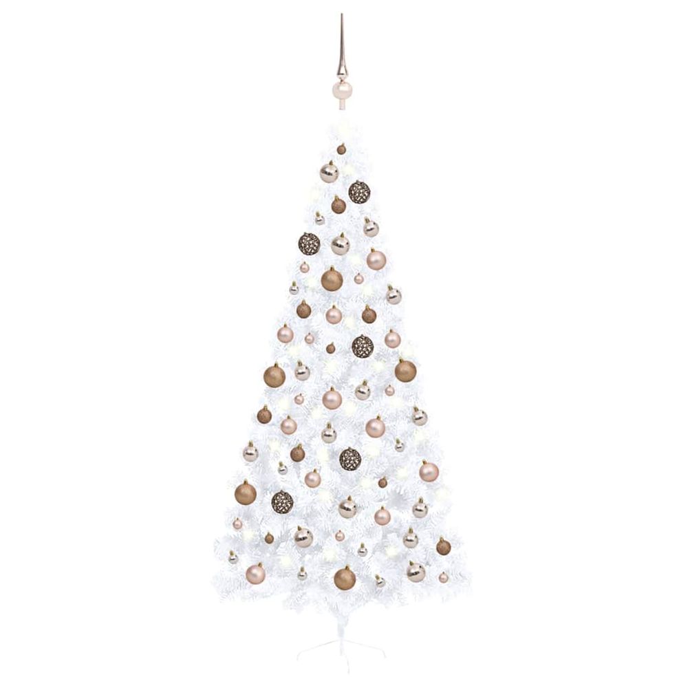 Demi-arbre de noël artificiel pré-éclairé et boules blanc 240cm