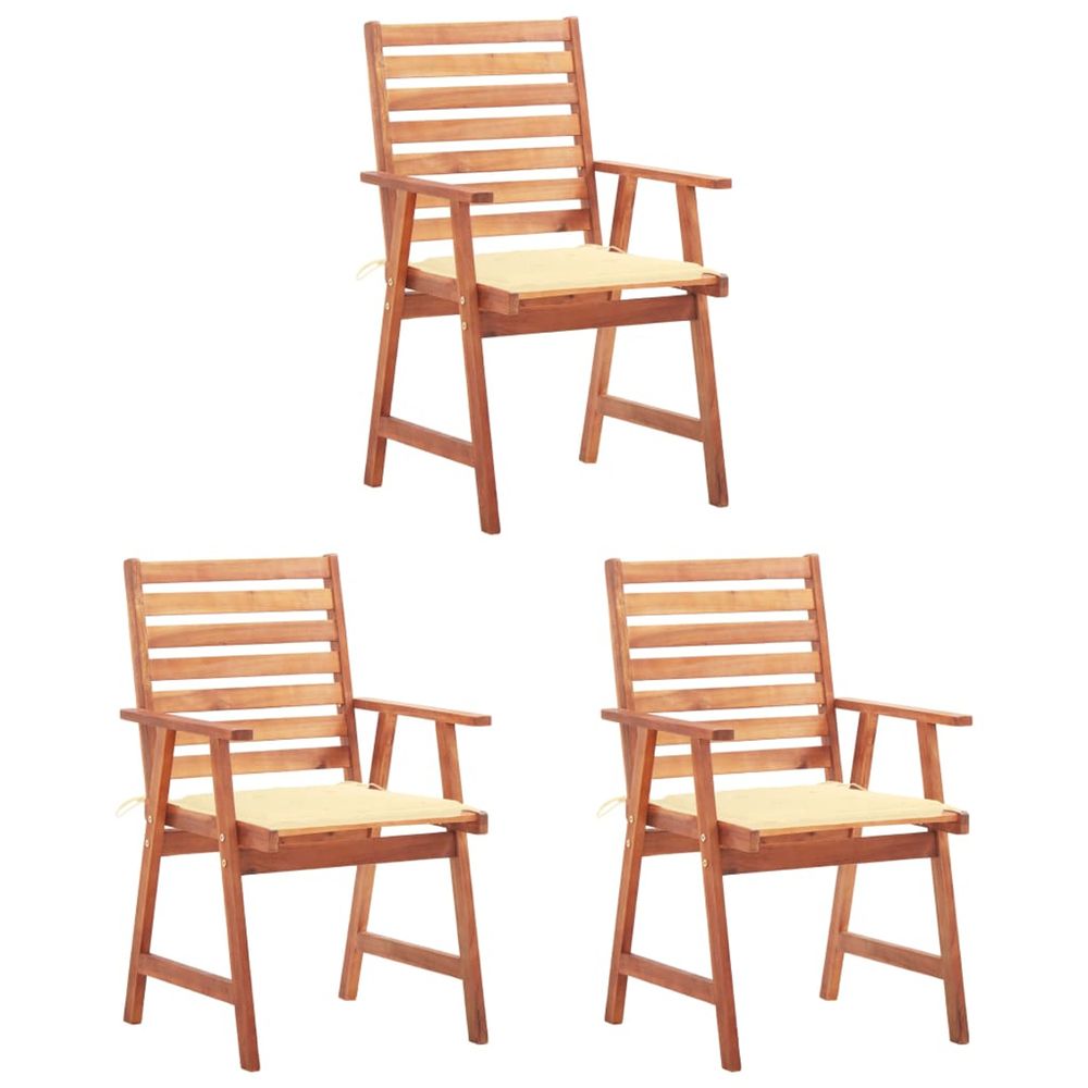 Chaises à manger d'extérieur lot de 3 et coussins acacia massif