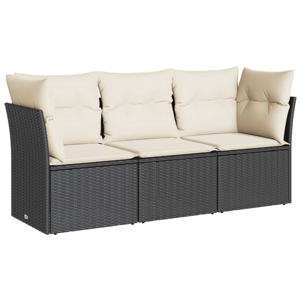 Salon de jardin 3 pcs avec coussins noir résine tressée