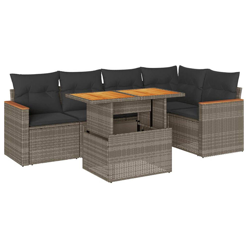 Salon de jardin avec coussins 6 pcs gris résine tressée acacia