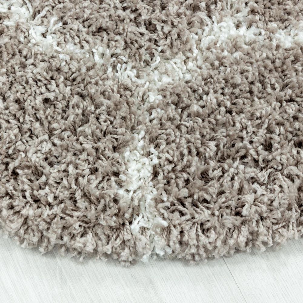 Tapis rond shaggy ø80cm tissé beige et crème motif scandinave scandinav a