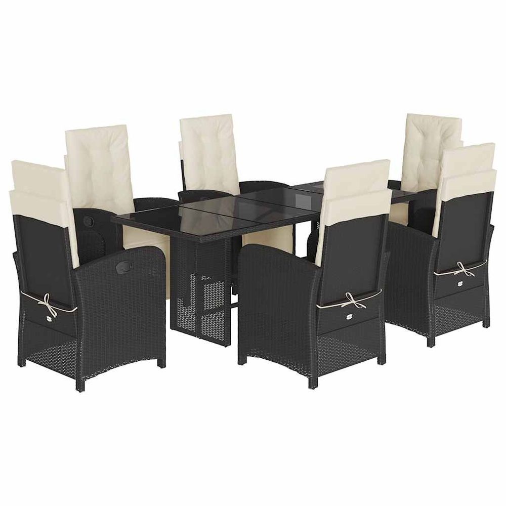 Ensemble à manger de jardin coussins 7pcs noir résine tressée