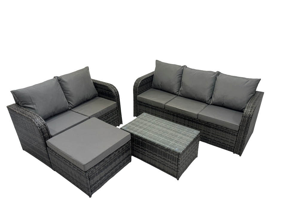 6 places ensemble de meubles de jardin avec table basse rectangulaire canapé 3 places canapé d'amour grand tabouret