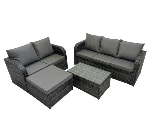 6 places ensemble de meubles de jardin avec table basse rectangulaire canapé 3 places canapé d'amour grand tabouret