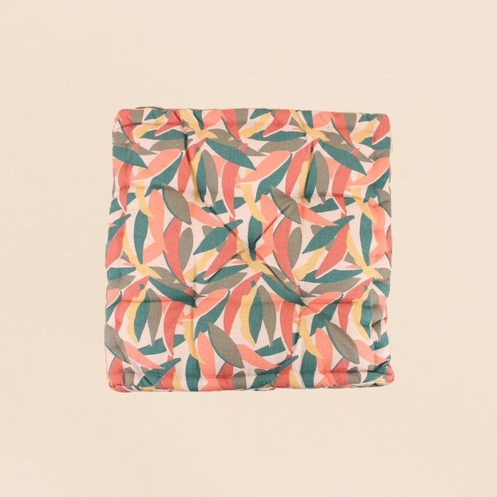 Coussin de sol effet lin déperlant & anti-uv imprimé coloré 60x60cm