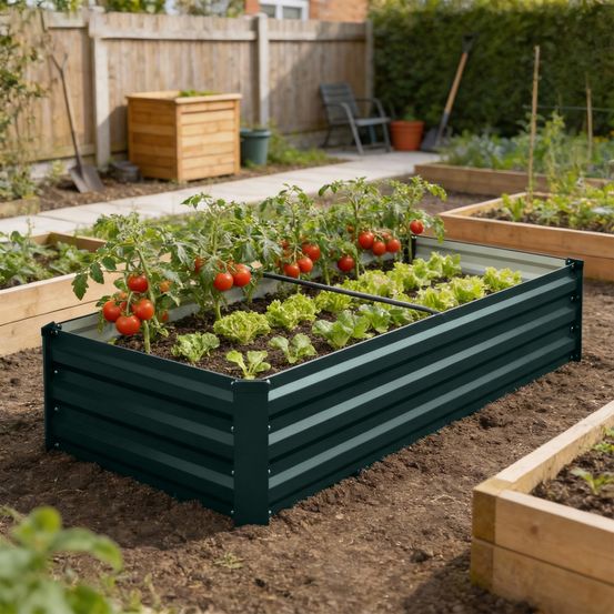 Jardinière rectangulaire acier galvanisé jardin fond drainant 150x70x30cm vert