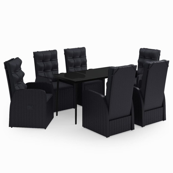 Ensemble à manger de jardin avec coussins 7 pcs noir