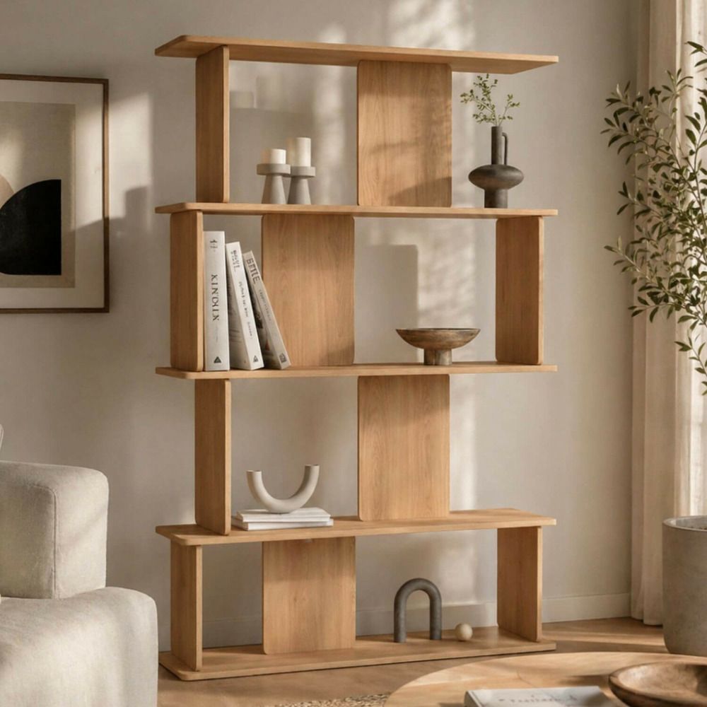 Etagère 4 niveaux japandi capucine asymétrique façon hêtre design arrondi