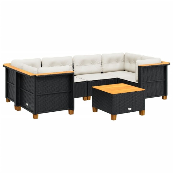 Salon de jardin 7 pcs avec coussins noir résine tressée