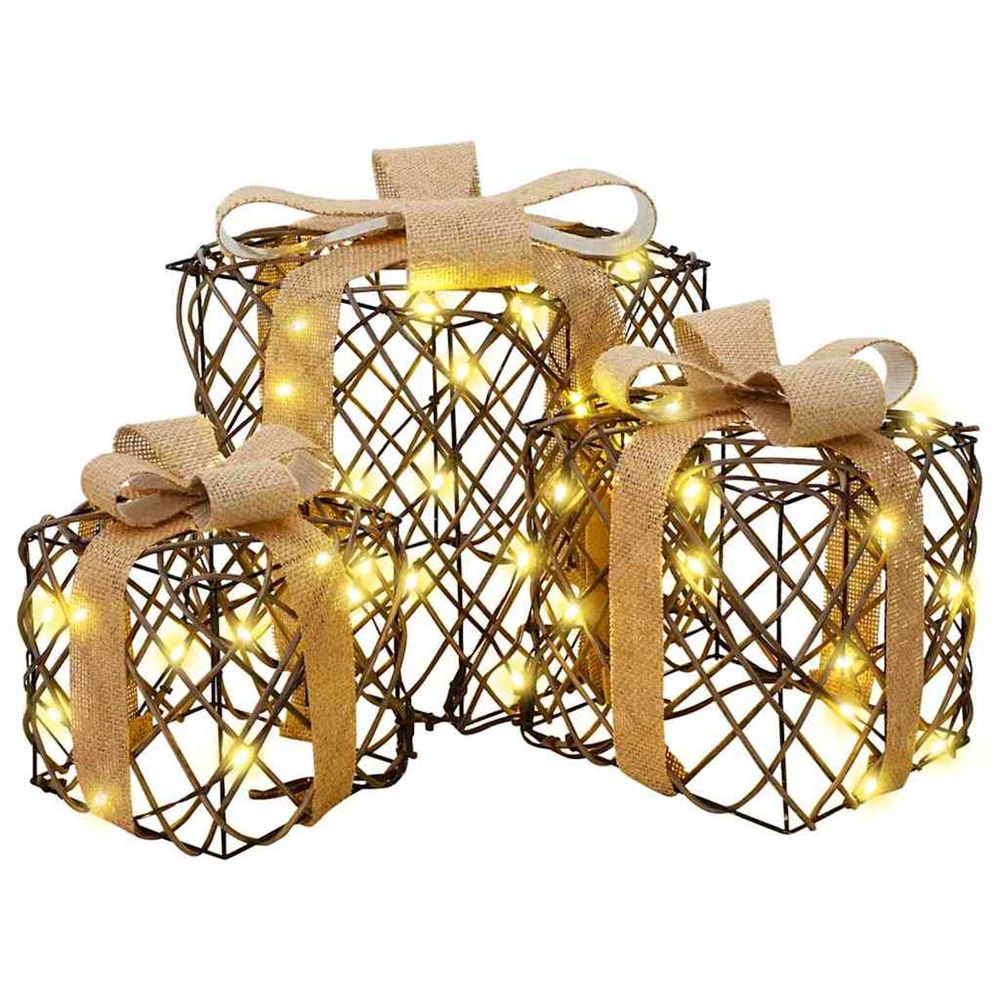 Boîte-cadeau de noël éclairée 3 pc blanc chaud