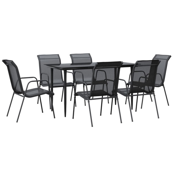 Ensemble à manger de jardin 7 pcs noir textilène et acier