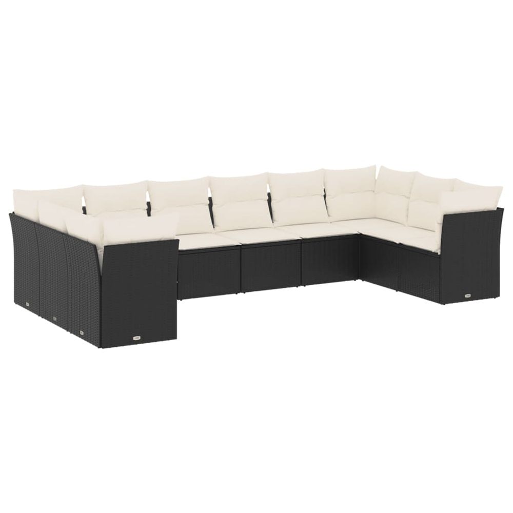 Salon de jardin 10 pcs avec coussins noir résine tressée