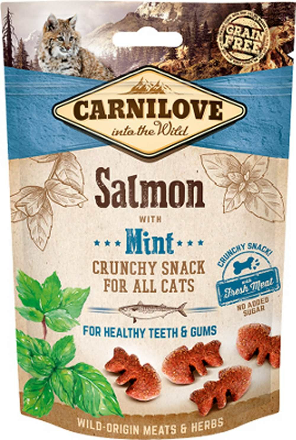 Carnilove - friandises sans céréales crunchy saumon & menthe pour chat 50g