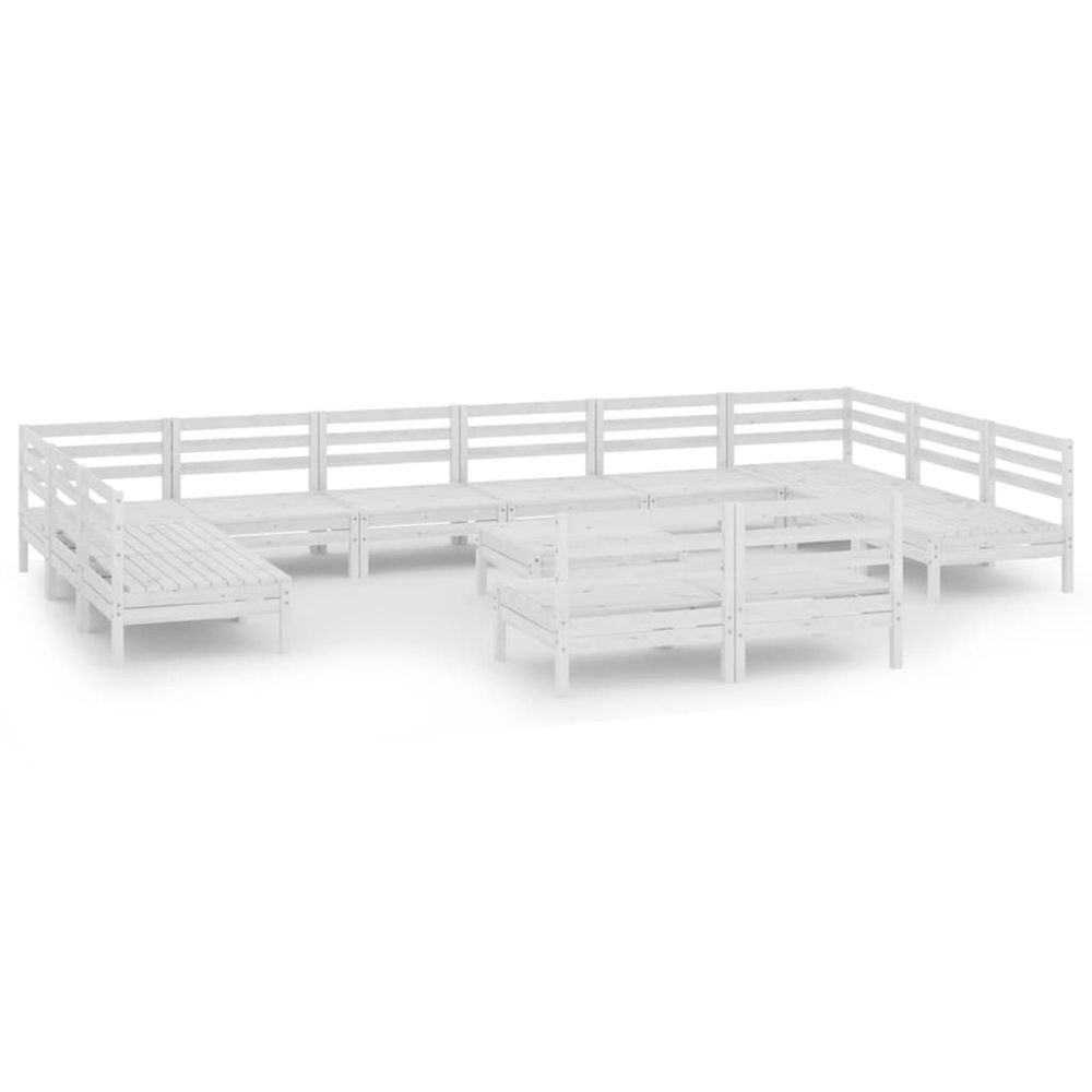 Salon de jardin 13 pcs blanc bois de pin massif