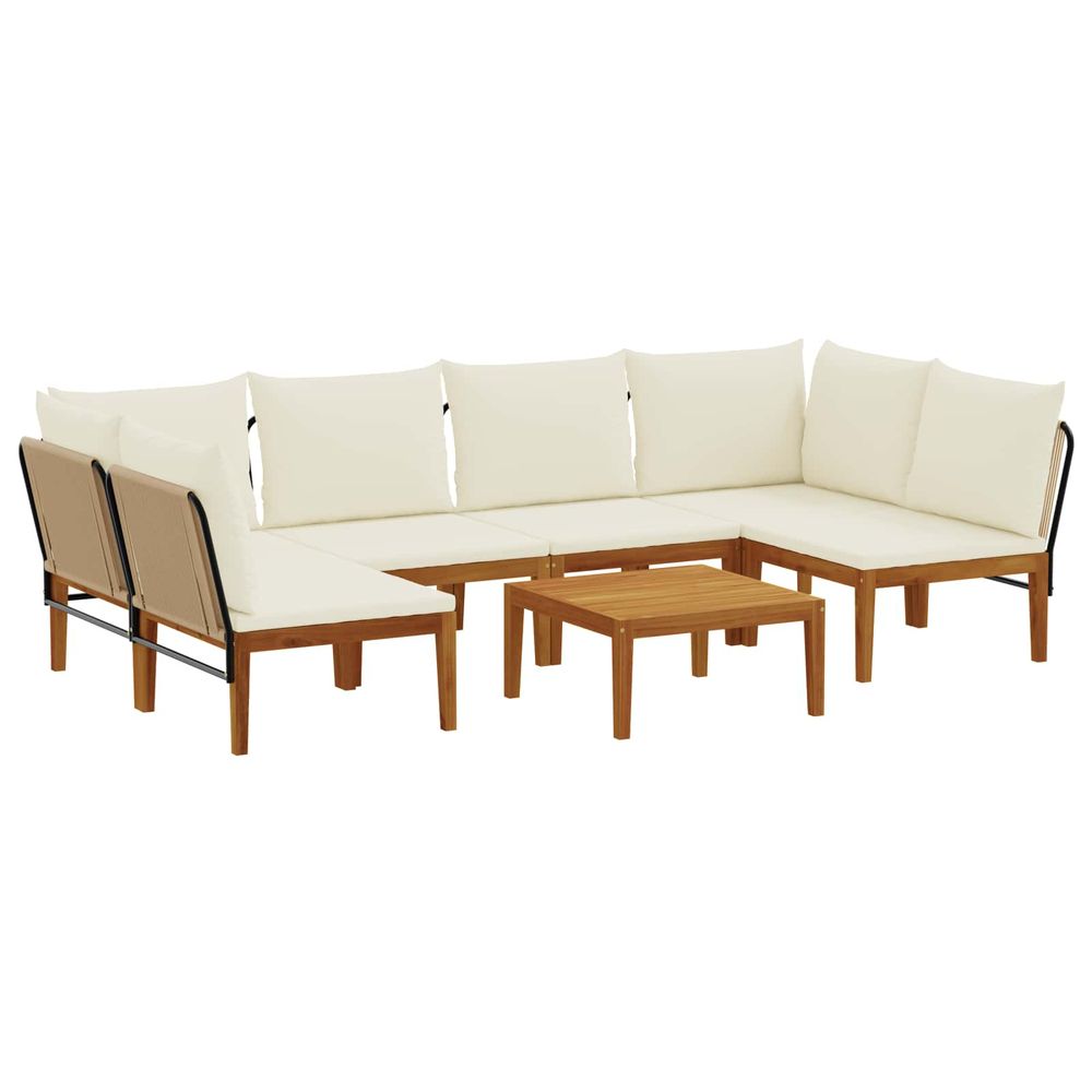7 pc bois d'acacia massif et corde naturel