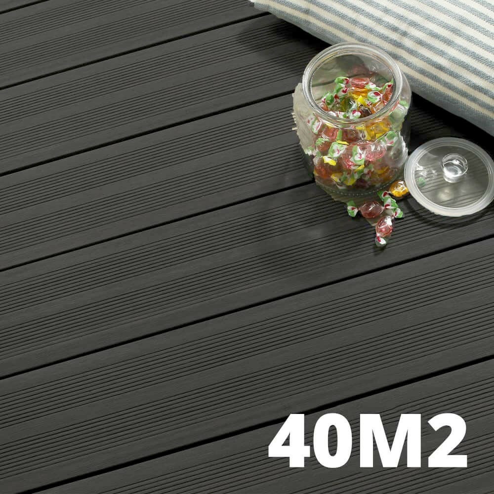 Kit terrasse atlanta 40m² - 122 lames de terrasse (220 x 14.5 x 2.25 cm) - anthracite - garantie 15 ans - fixation par clips