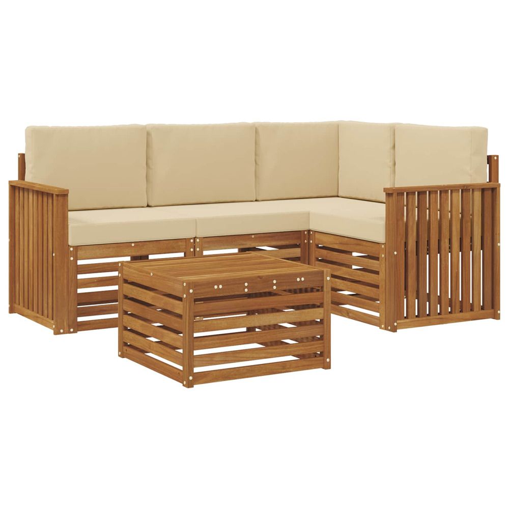 Ensemble de canapés d'extérieur 5 pc naturel et beige polyester