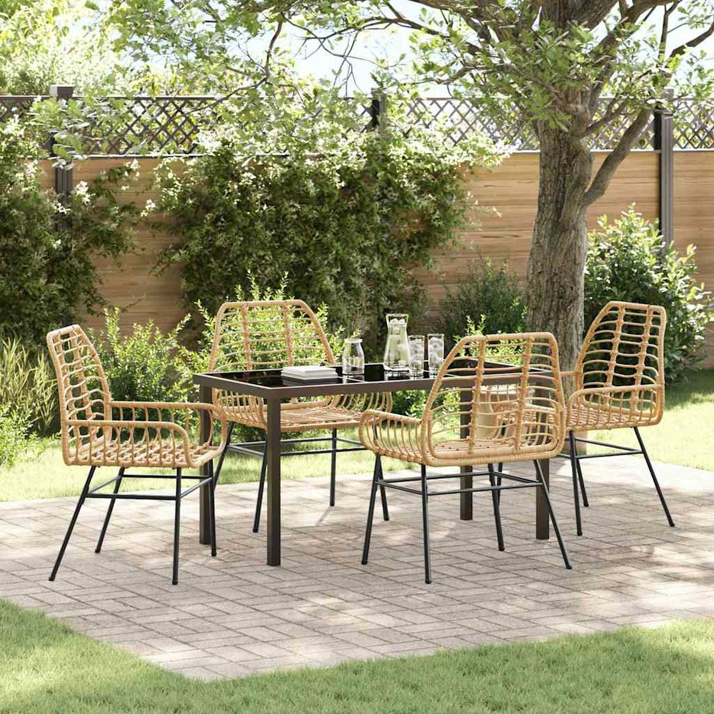 Ensemble de salle à manger pour jardin 5 pcs marron polyrotin