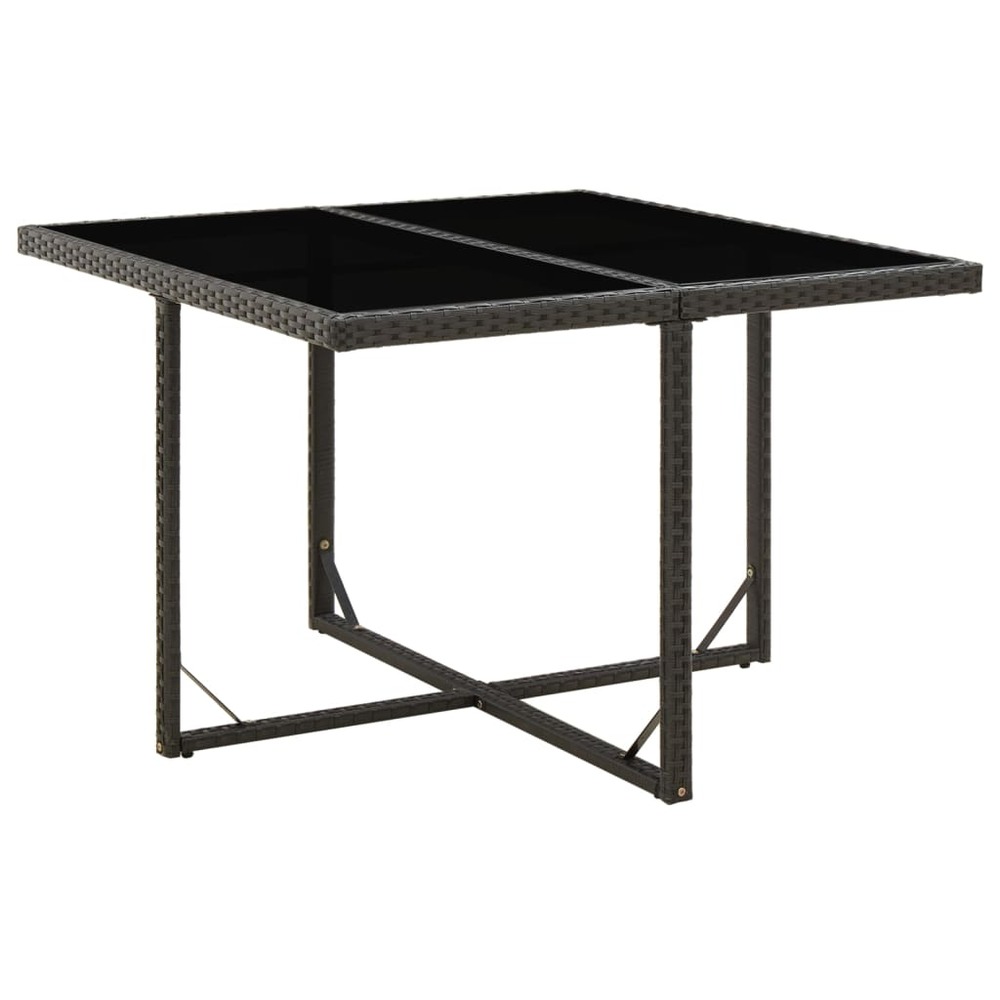 Table de jardin noir 109x107x74 cm résine tressée et verre