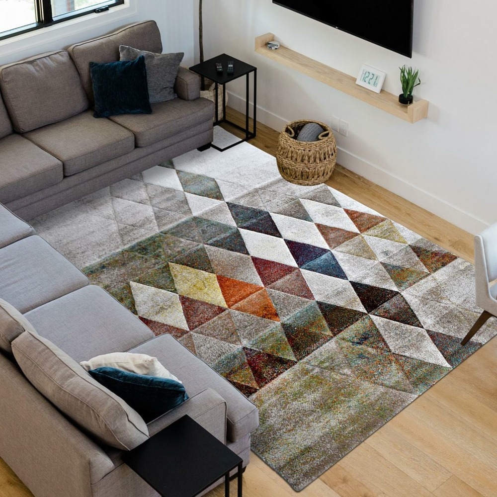 Tapis salon 120x170 tissé beige rectangle motif géométrique lyn8 belo 19