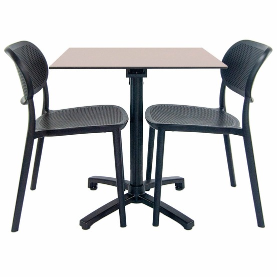 Restootab - lot de 1 table pliable beige + 2 chaises pour terrasse