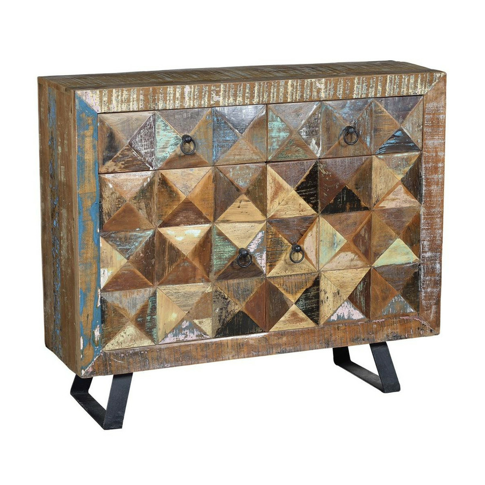 Buffet 2 tiroirs bois-fer marron - drisella décoration d'autrefois