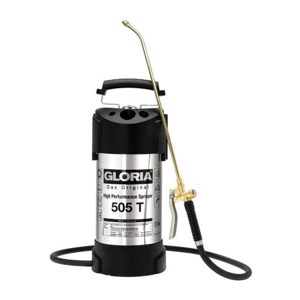 Gloria - 505 t - pulverisateur en acier inoxydable haute performance de 5l avec buse et lance laiton