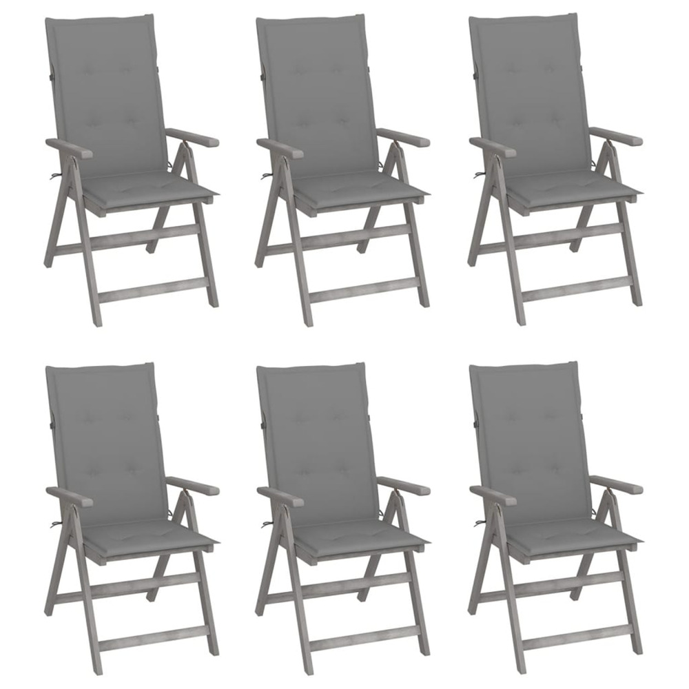 Chaises inclinables de jardin lot de 6 et coussins bois acacia