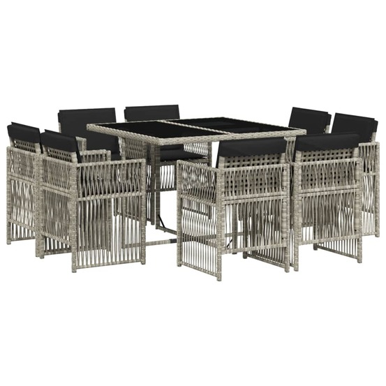 Ensemble à manger de jardin et coussins 9 pcs gris clair rotin