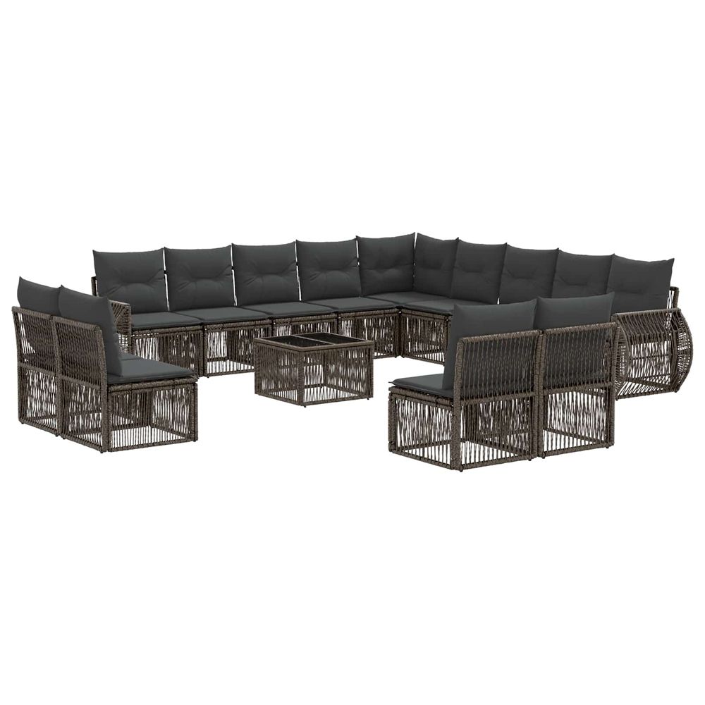 Ensemble de canapé de jardin 14 pc gris et gris foncé polyrotin
