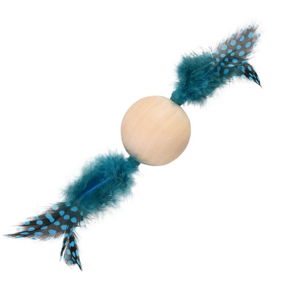 Jouet 1 balle en bois avec plume 13 x 4 cm jouet pour chat couleur aléatoir
