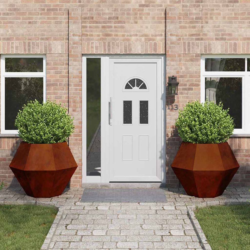 Lot de 2 jardinières carrées acier corten rouillé jardin 100x100cm