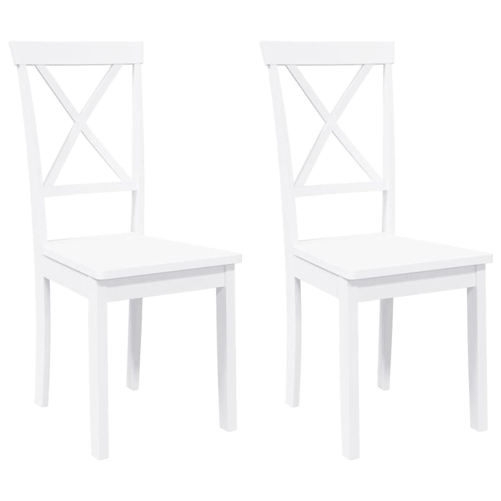 Chaises à manger 2 pcs blanc bois massif caoutchouc