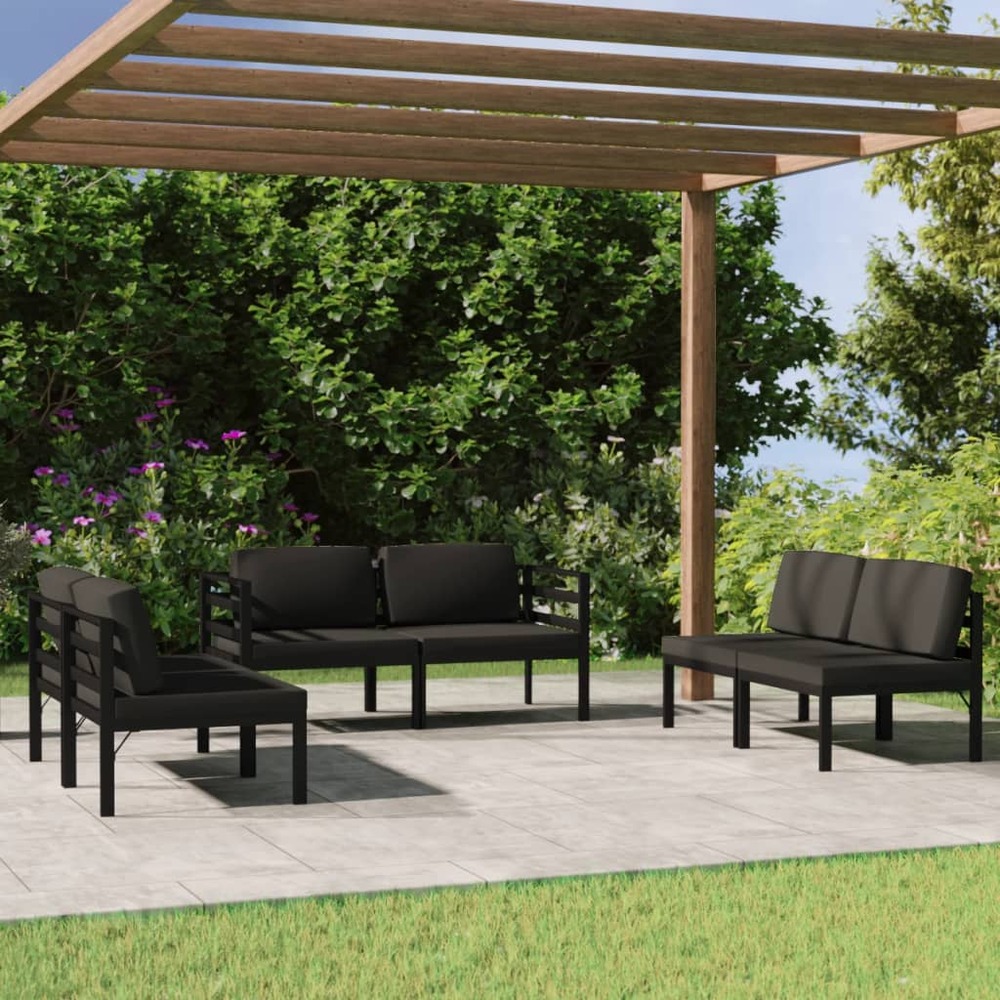 Salon de jardin 6 pcs avec coussins aluminium anthracite