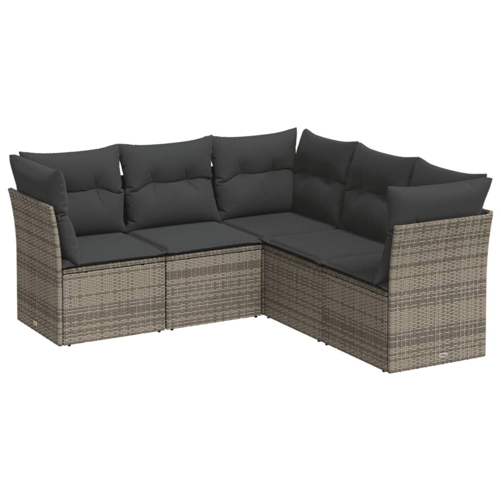 Salon de jardin 5 pcs avec coussins gris résine tressée