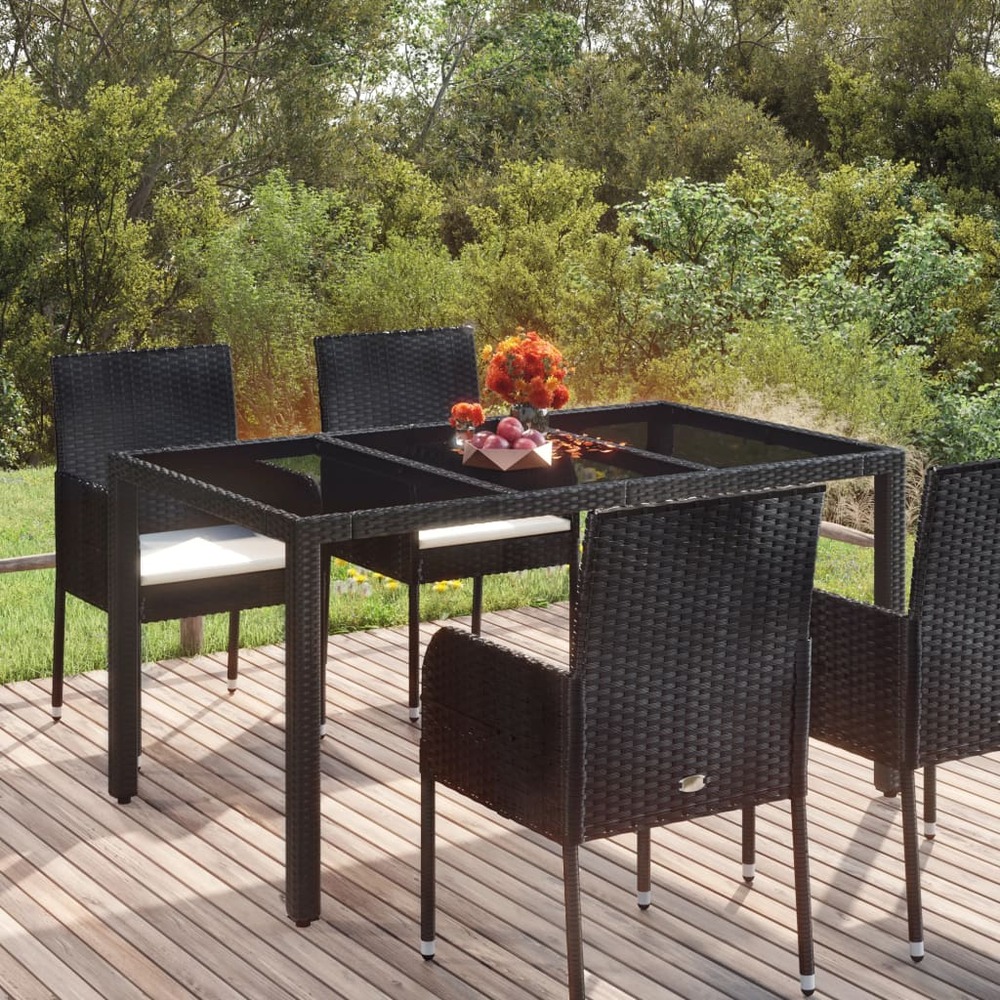 Table de jardin dessus en verre noir 150x90x75cm résine tressée