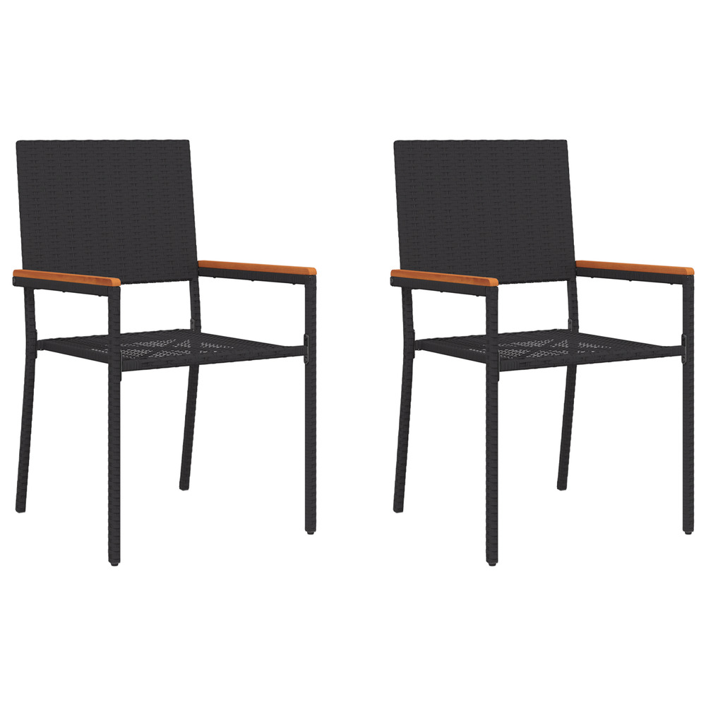 Chaises de jardin empilables avec coussins - set de 2 pièces en rattan poly noir