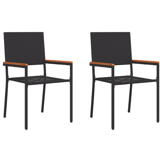 Chaises de jardin empilables avec coussins - set de 2 pièces en rattan poly noir