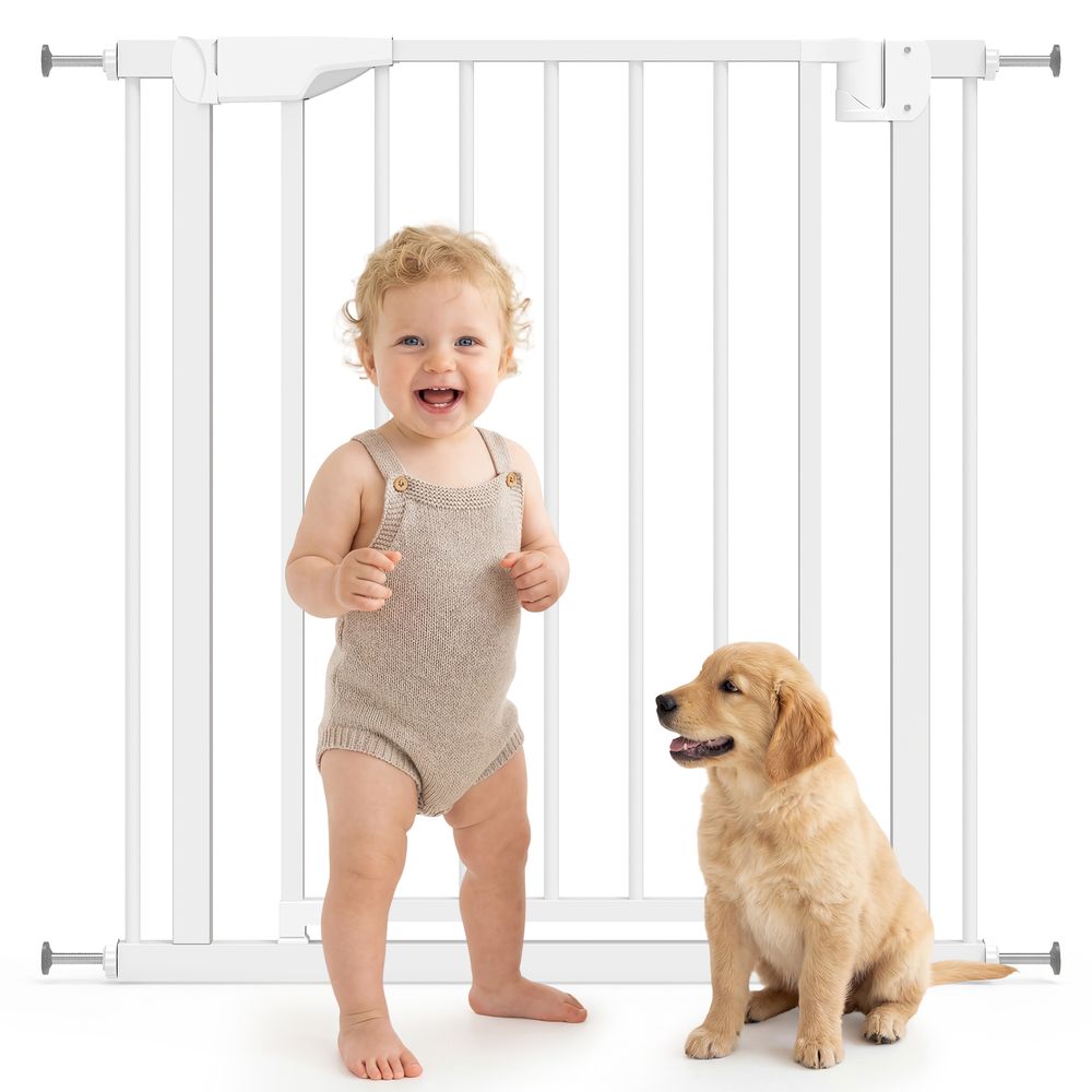 Barrière de sécurité acier animaux et enfants fixation pression 76-82cm blanc - comfortxl pet living