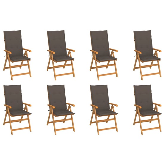 Chaises inclinables de jardin et coussins lot de 8 teck solide