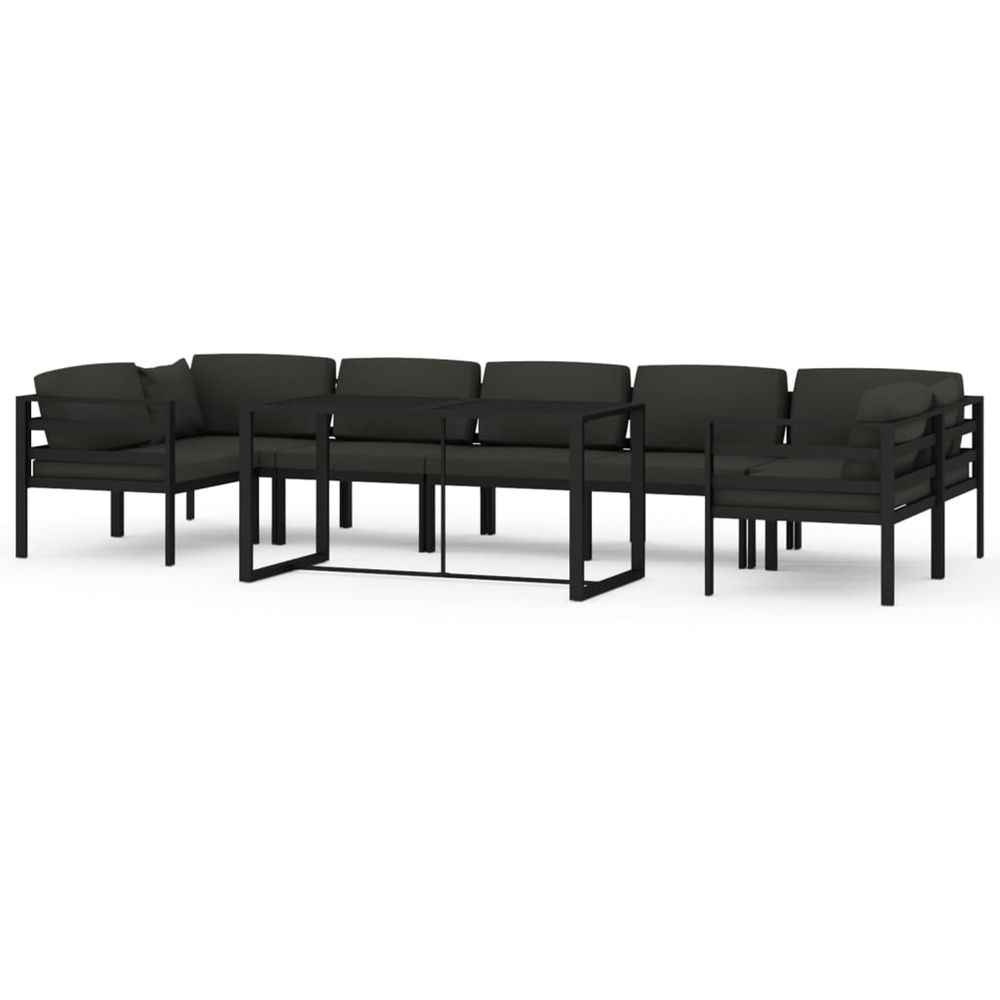 Salon de jardin 8 pcs avec coussins aluminium anthracite