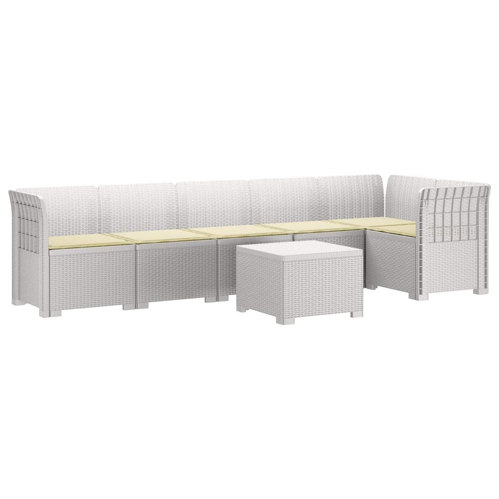 Canapé de jardin 6 places avec coussins aspect rattan pp blanc