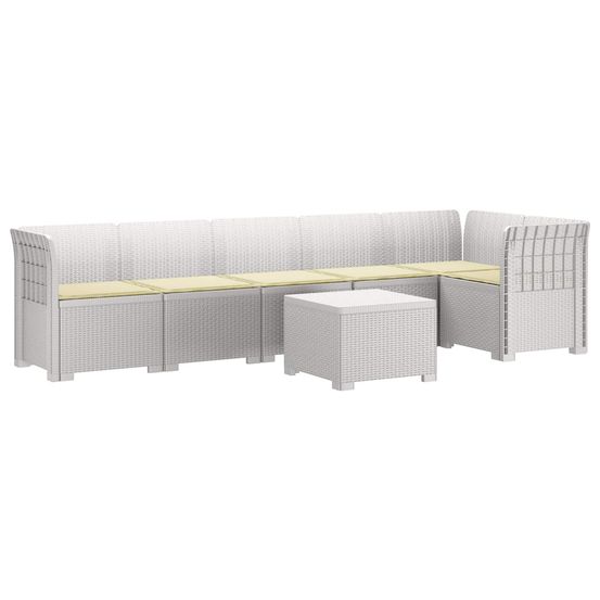 Canapé de jardin 6 places avec coussins aspect rattan pp blanc