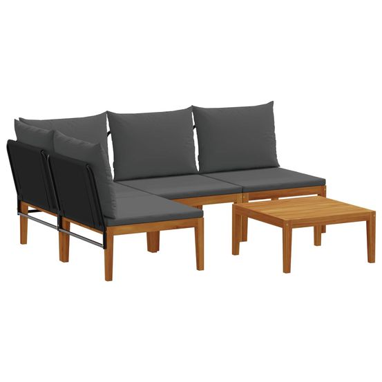 5 pc bois d'acacia massif et corde naturel