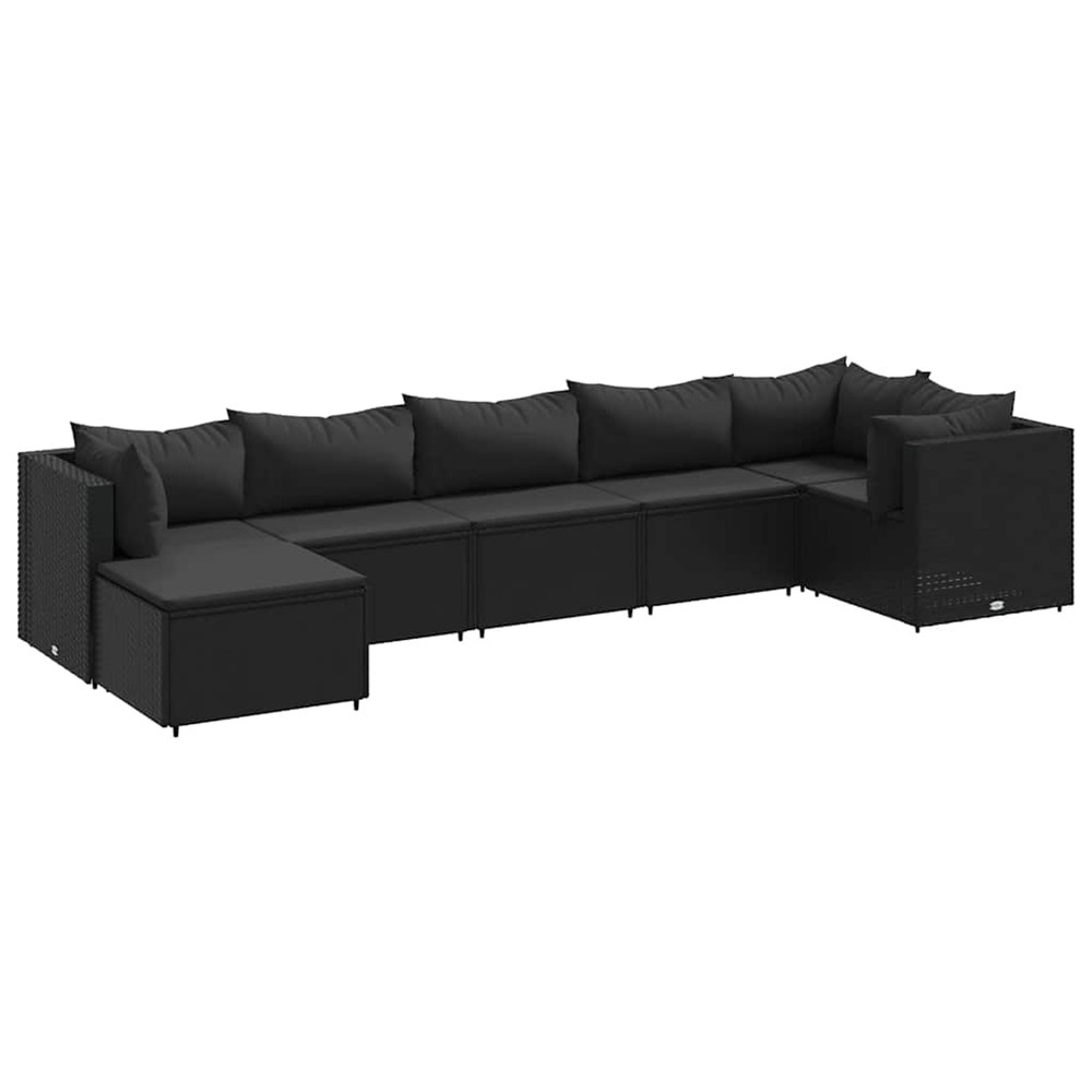 Salon de jardin 7 pcs avec coussins noir résine tressée
