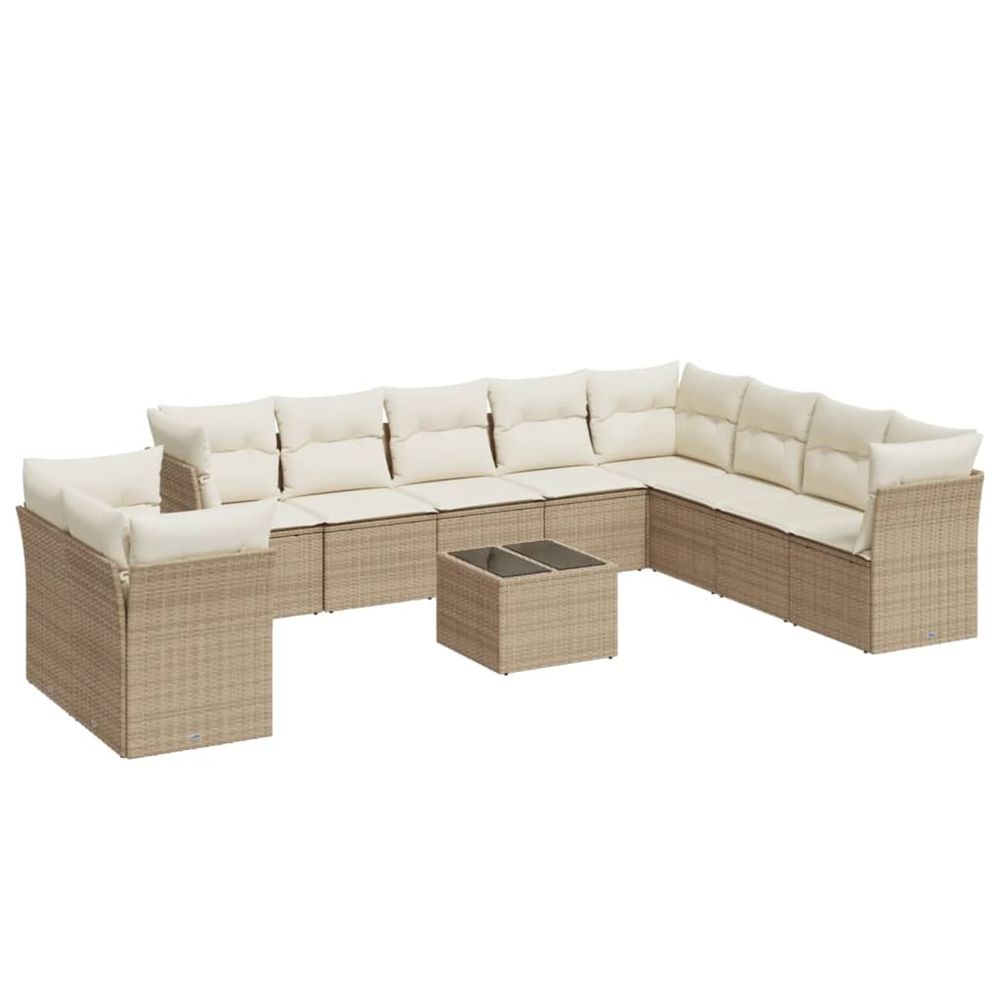 Salon de jardin 11 pcs avec coussins beige résine tressée
