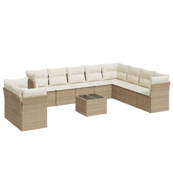 Salon de jardin 11 pcs avec coussins beige résine tressée