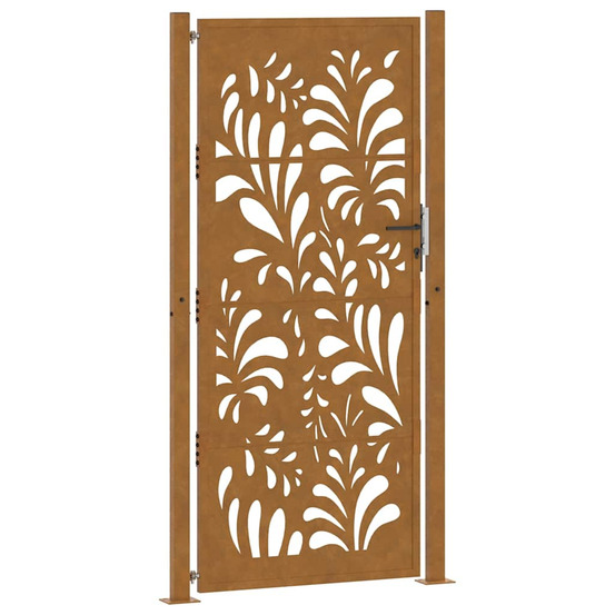 Portail de jardin 105 x 205 cm en acier patiné motif vagues
