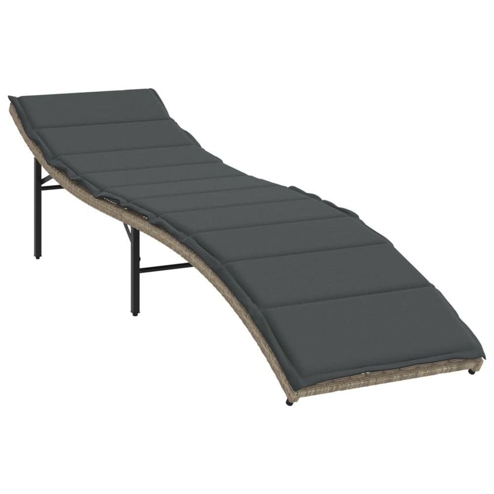 Chaise longue et coussin gris clair 55x199x50 cm résine tressée bain de soleil