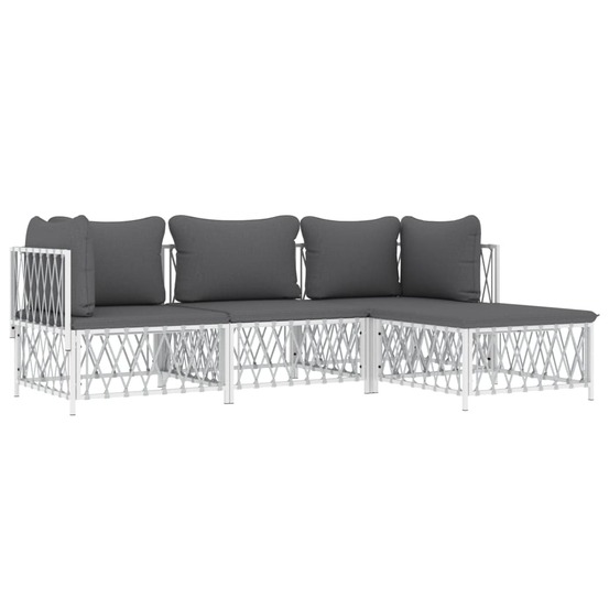 Salon de jardin meuble d'extérieur ensemble de mobilier 4 pièces avec coussins blanc acier